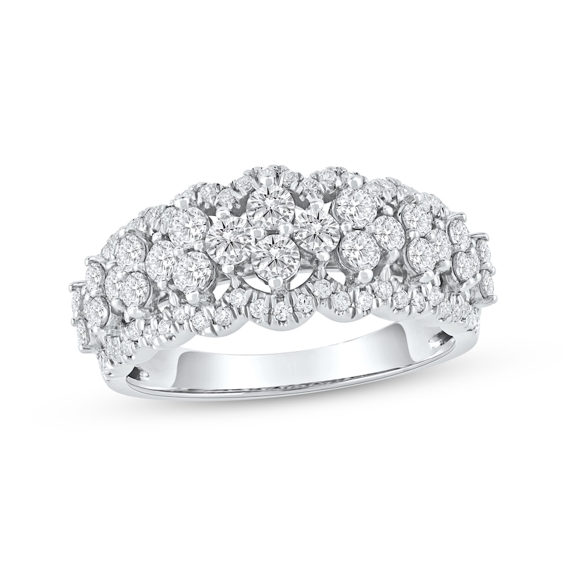 Main Image 1 of Now + Forever Lab-Grown Diamonds Scalloped Anniversary Ring 1-1/4 ct tw 14K White Gold
