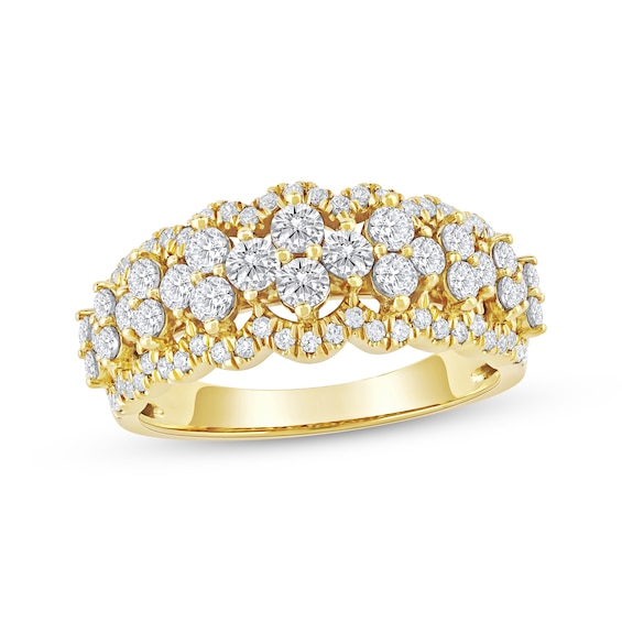 Now + Forever Lab-Grown Diamonds Scalloped Anniversary Ring 1-1/4 ct tw 14K Yellow Gold
