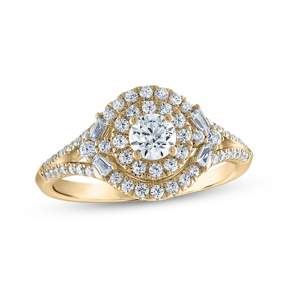 Now + Forever Round-Cut Diamond Halo Engagement Ring 3/4 ct tw 14K Yellow Gold