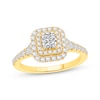Thumbnail Image 1 of Now + Forever Princess-Cut Diamond Cushion Double Halo Engagement Ring 1 ct tw 14K Yellow Gold