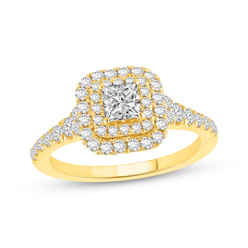Main Image 1 of Now + Forever Princess-Cut Diamond Cushion Double Halo Engagement Ring 1 ct tw 14K Yellow Gold