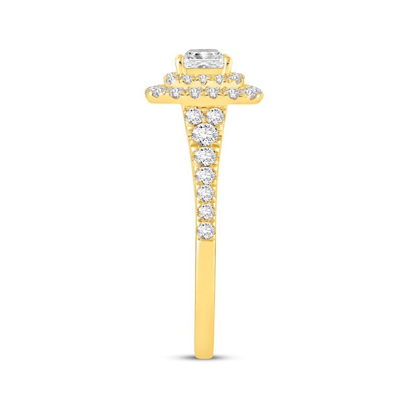 Main Image 2 of Now + Forever Princess-Cut Diamond Cushion Double Halo Engagement Ring 1 ct tw 14K Yellow Gold
