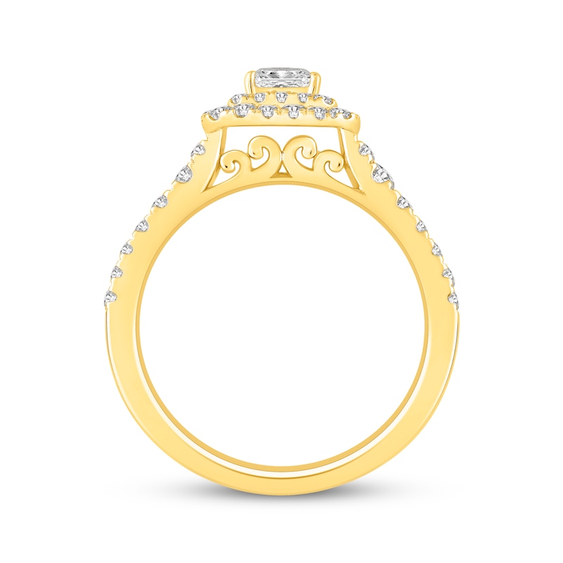 Main Image 3 of Now + Forever Princess-Cut Diamond Cushion Double Halo Engagement Ring 1 ct tw 14K Yellow Gold