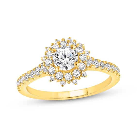 Now + Forever Diamond Starburst Halo Engagement Ring 7/8 ct tw 14K Yellow Gold