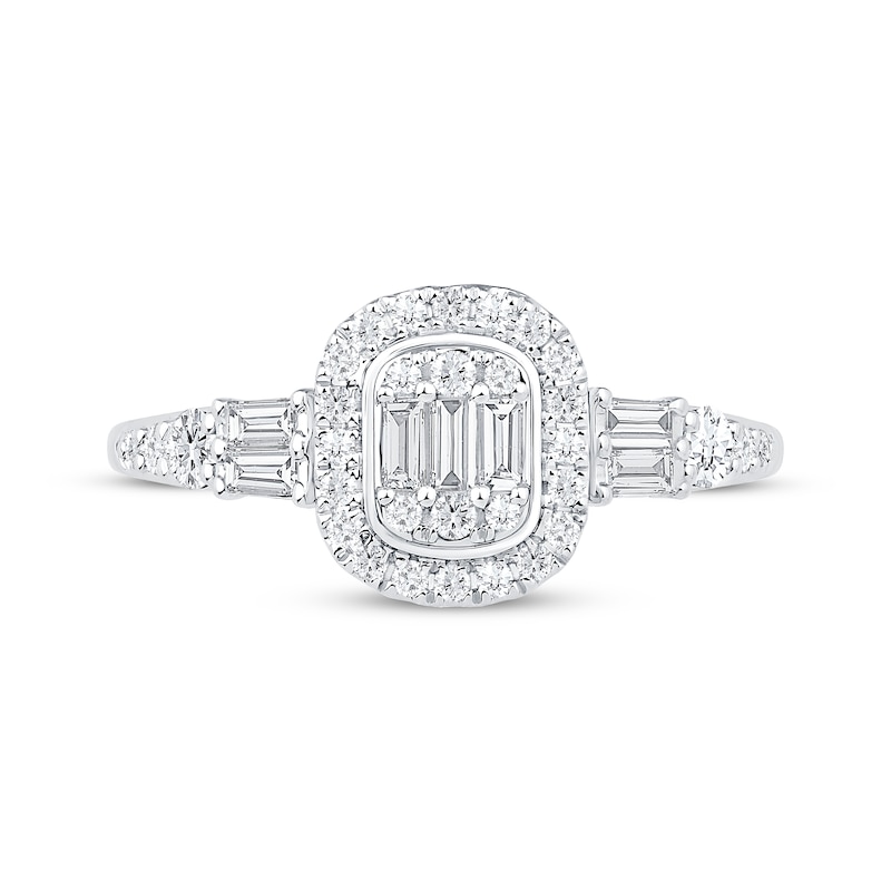 Main Image 3 of Now + Forever Baguette & Round-Cut Multi-Diamond Halo Engagement Ring 1/2 ct tw 14K White Gold