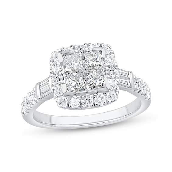 Princess-Cut Diamond Quad Halo Engagement Ring 1-1/2 ct tw 14K White Gold