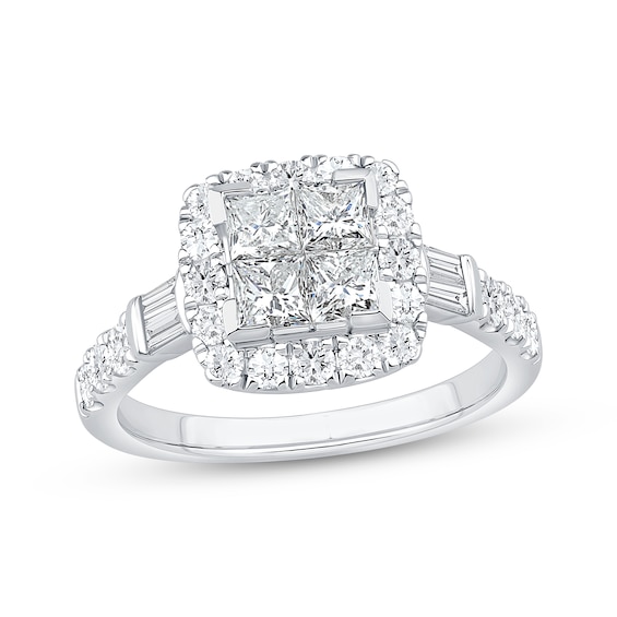 Now + Forever Princess-Cut Diamond Quad Halo Engagement Ring 1-1/2 ct tw 14K White Gold