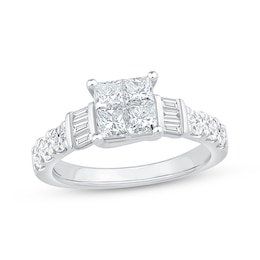 Now + Forever Princess-Cut Quad Diamond Engagement Ring 1-3/8 ct tw 14K White Gold