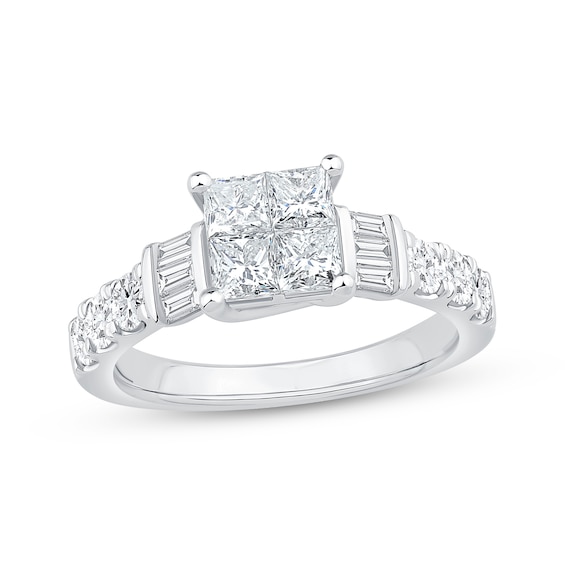 Now + Forever Princess-Cut Quad Diamond Engagement Ring 1-3/8 ct tw 14K White Gold