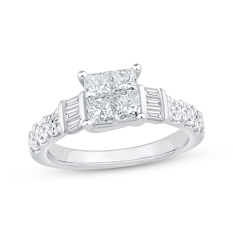 Main Image 1 of Now + Forever Princess-Cut Quad Diamond Engagement Ring 1-3/8 ct tw 14K White Gold