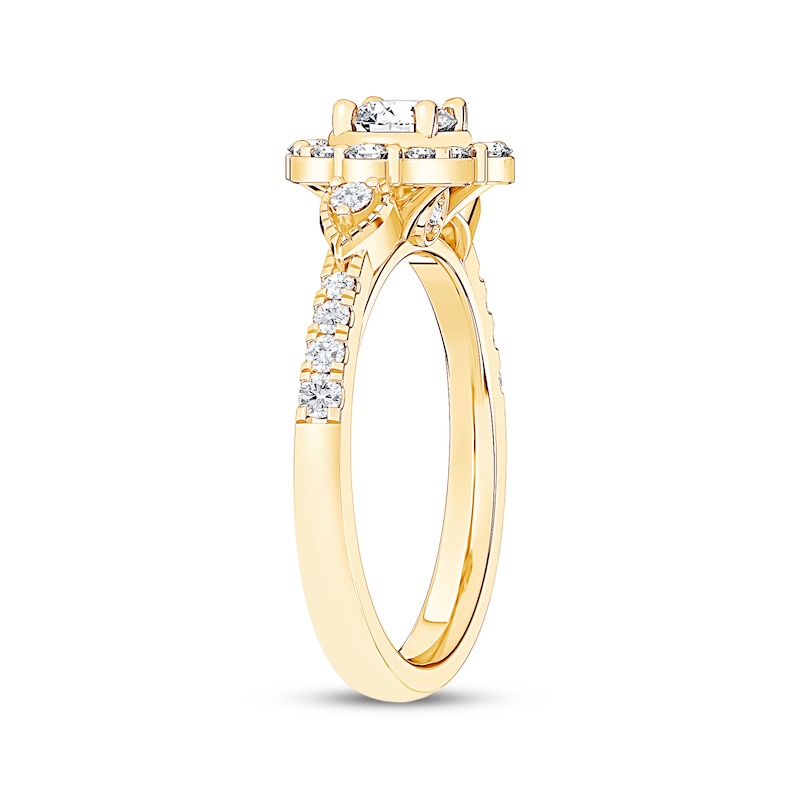 Main Image 2 of Now + Forever Round-Cut Diamond Flower Halo Engagement Ring 5/8 ct tw 14K Yellow Gold