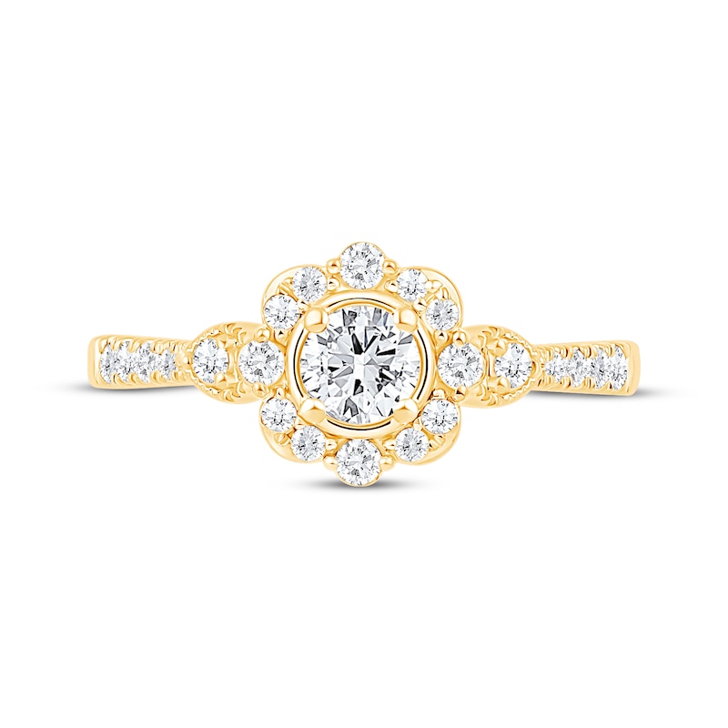 Main Image 3 of Now + Forever Round-Cut Diamond Flower Halo Engagement Ring 5/8 ct tw 14K Yellow Gold