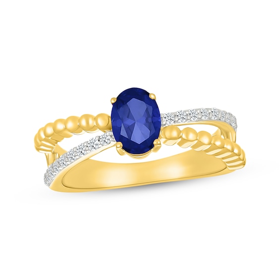 Oval-Cut Blue Lab-Created Sapphire & White Lab-Created Sapphire Crossover Ring 24K Yellow Gold Vermeil Sterling Silver
