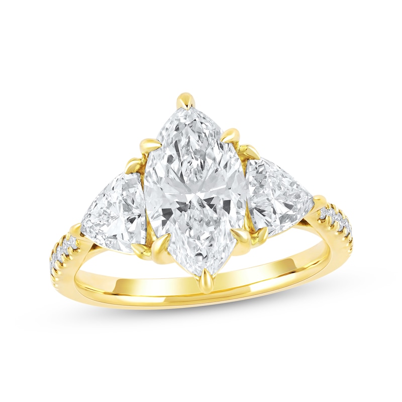 Main Image 1 of Memories Moments Magic Lab-Grown Diamonds Marquise & Trillion-Cut Three-Stone Engagement Ring 3-1/3 ct tw 14K Yellow Gold