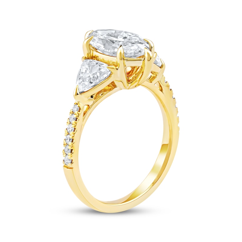 Main Image 2 of Memories Moments Magic Lab-Grown Diamonds Marquise & Trillion-Cut Three-Stone Engagement Ring 3-1/3 ct tw 14K Yellow Gold