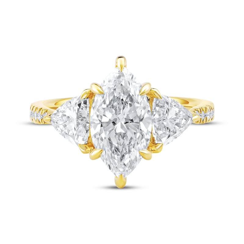Main Image 3 of Memories Moments Magic Lab-Grown Diamonds Marquise & Trillion-Cut Three-Stone Engagement Ring 3-1/3 ct tw 14K Yellow Gold