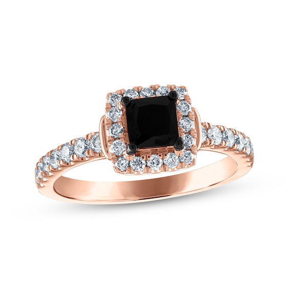 Now + Forever Princess-Cut Black Diamond & White Diamond Engagement Ring 1-1/5 ct tw 14K Rose Gold