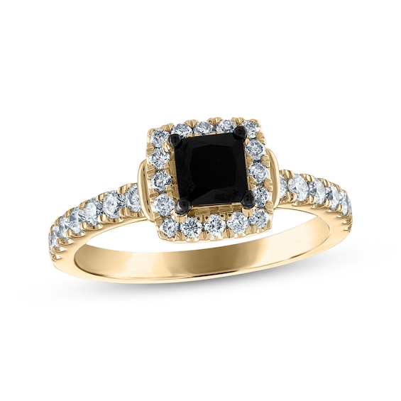 Now + Forever Princess-Cut Black Diamond & White Diamond Engagement Ring 1-1/5 ct tw 14K Yellow Gold