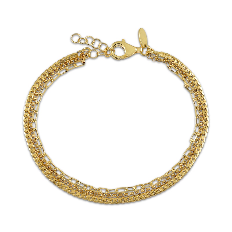 Main Image 1 of Layered Chain Bracelet 24K Yellow Gold Vermeil Sterling Silver 7.5"