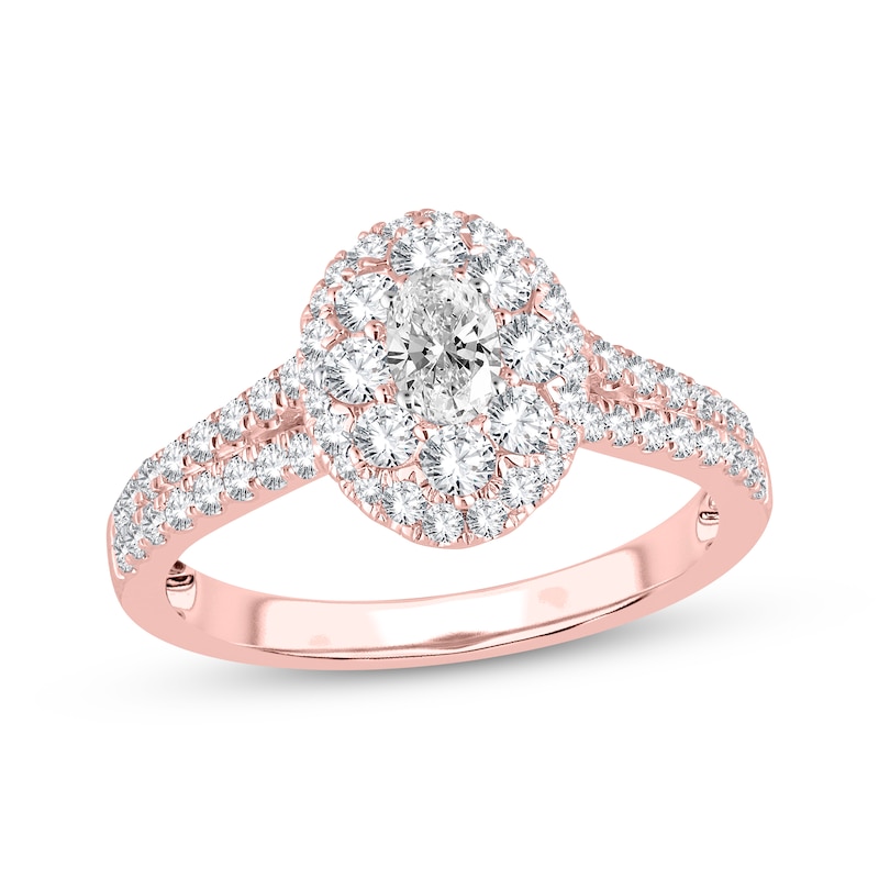 Main Image 1 of Now + Forever Oval-Cut Diamond Double Halo Engagement Ring 1 ct tw 14K Rose Gold