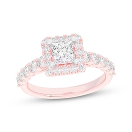 Now + Forever Lab-Grown Diamonds Princess-Cut Halo Engagement Ring 2 ct tw 14K Rose Gold