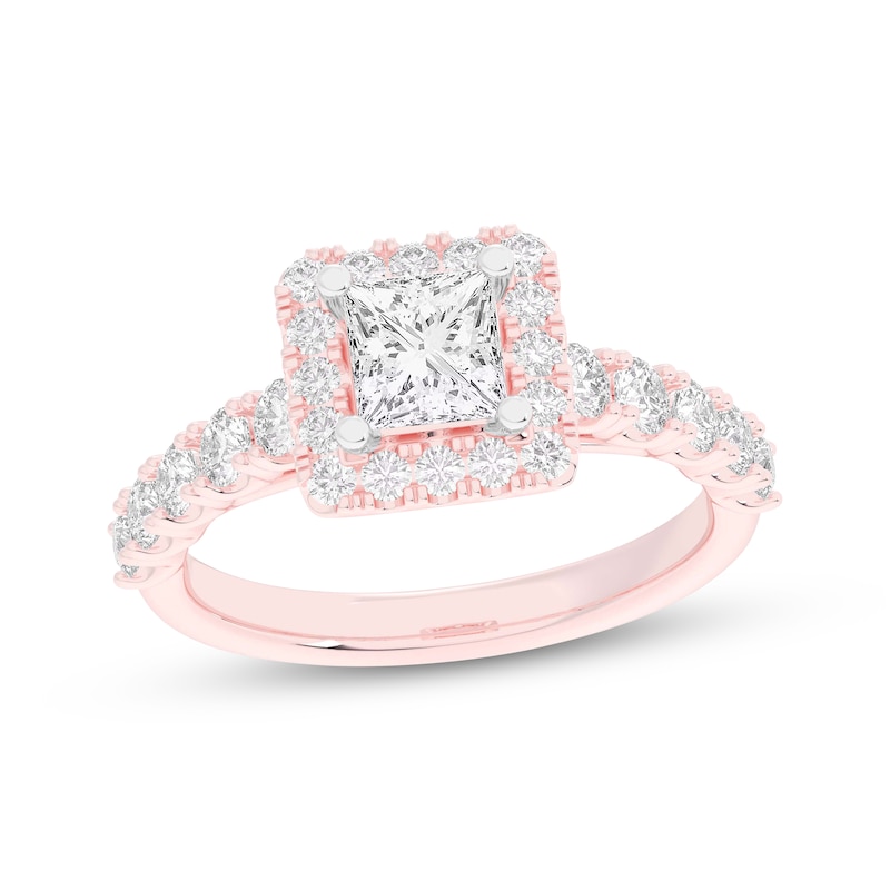 Main Image 1 of Now + Forever Lab-Grown Diamonds Princess-Cut Halo Engagement Ring 2 ct tw 14K Rose Gold