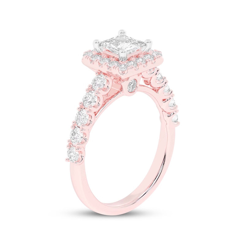 Main Image 2 of Now + Forever Lab-Grown Diamonds Princess-Cut Halo Engagement Ring 2 ct tw 14K Rose Gold