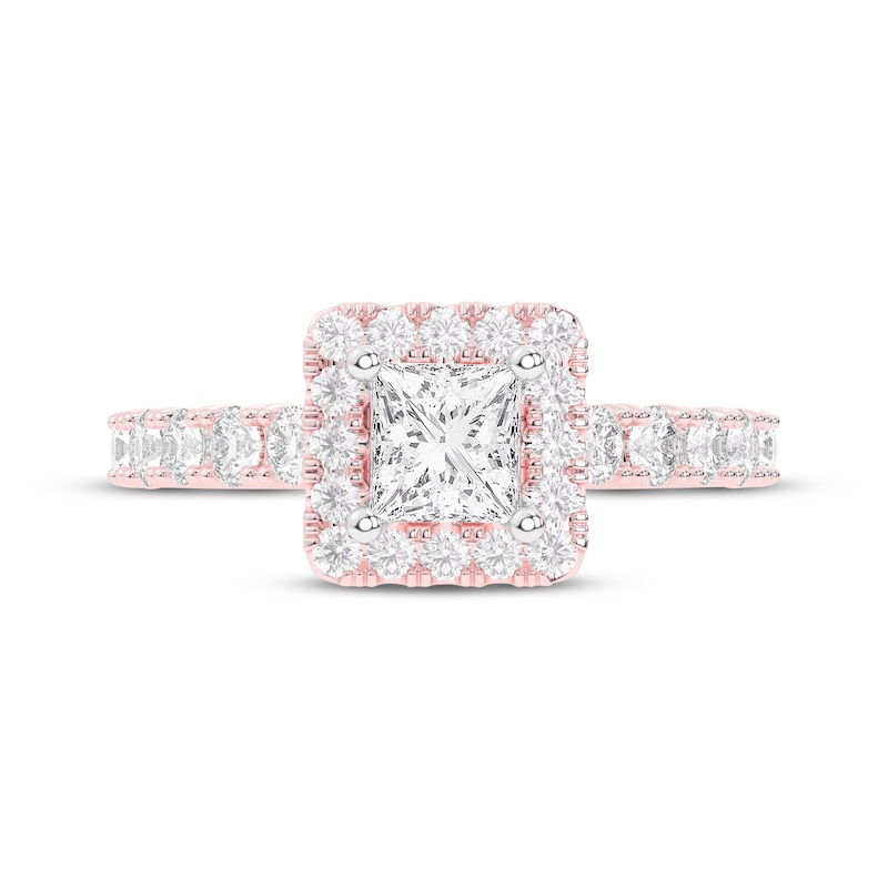 Main Image 3 of Now + Forever Lab-Grown Diamonds Princess-Cut Halo Engagement Ring 2 ct tw 14K Rose Gold