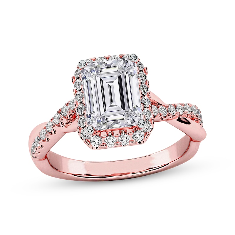 Main Image 1 of Now + Forever Lab-Grown Diamonds Emerald-Cut Halo Engagement Ring 2-1/3 ct tw 14K Rose Gold