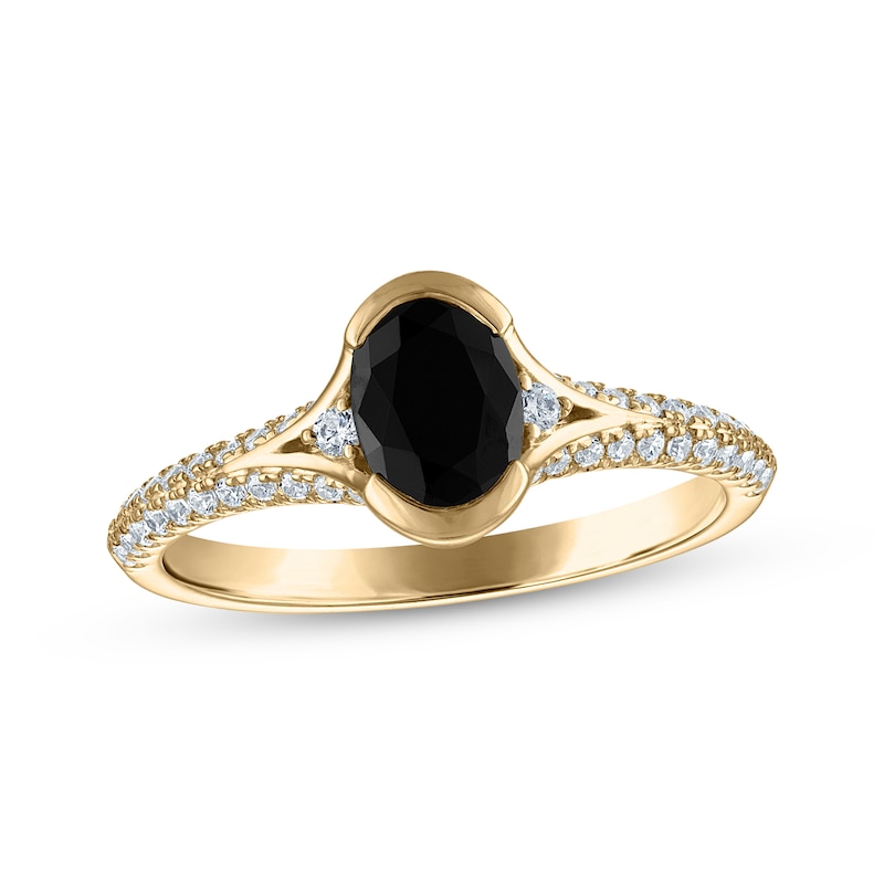 Main Image 1 of Now + Forever Oval-Cut Black Diamond & White Diamond Engagement Ring 1-1/4 ct tw 14K Yellow Gold