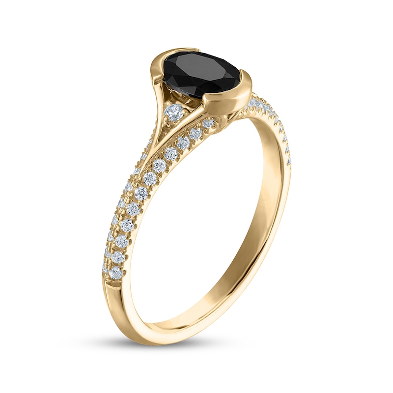 Main Image 2 of Now + Forever Oval-Cut Black Diamond & White Diamond Engagement Ring 1-1/4 ct tw 14K Yellow Gold