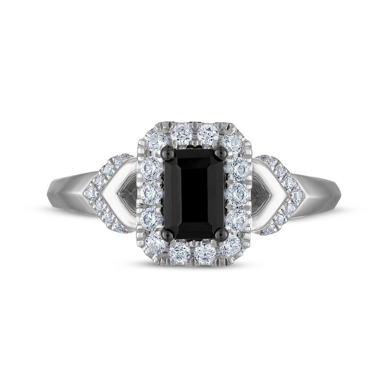 Main Image 3 of Now + Forever Emerald-Cut Black Diamond & White Diamond Halo Engagement Ring 1-1/4 ct tw 14K White Gold