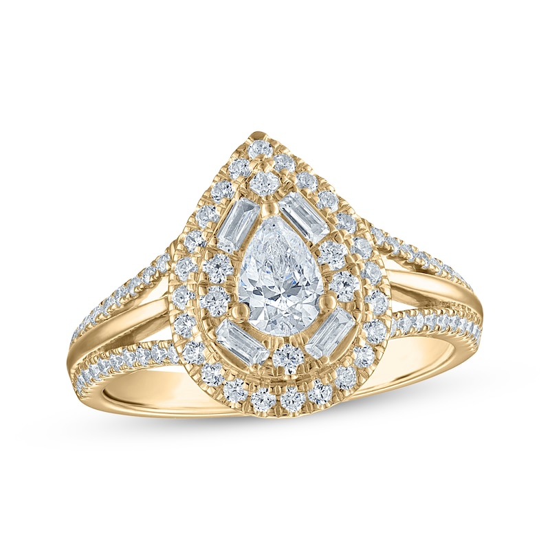 Main Image 1 of Now + Forever Pear-Shaped Diamond Double Halo Engagement Ring 1 ct tw 14K Yellow Gold