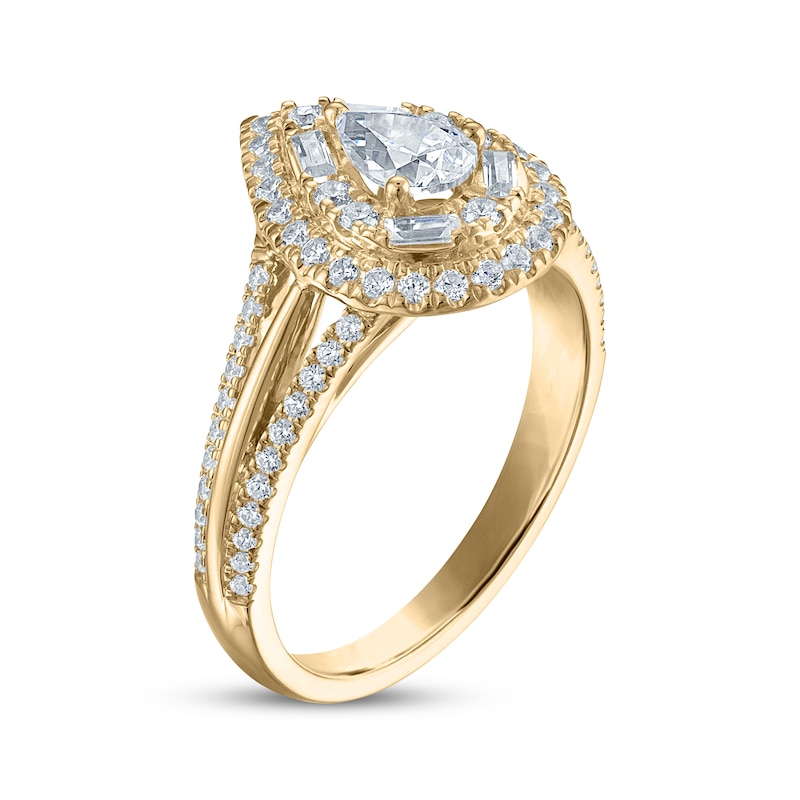 Main Image 2 of Now + Forever Pear-Shaped Diamond Double Halo Engagement Ring 1 ct tw 14K Yellow Gold