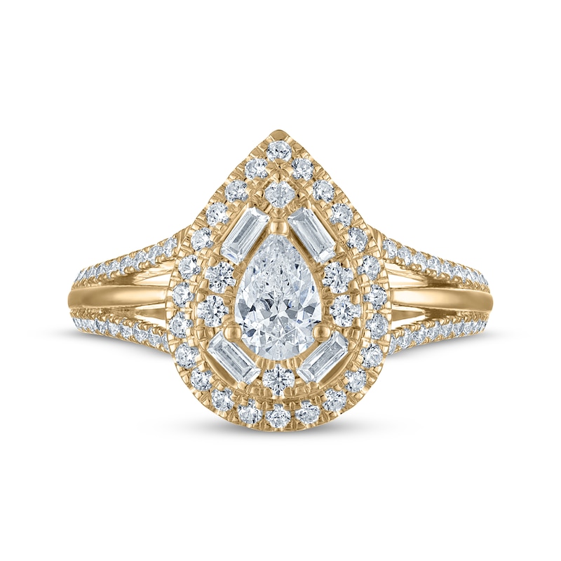 Main Image 3 of Now + Forever Pear-Shaped Diamond Double Halo Engagement Ring 1 ct tw 14K Yellow Gold