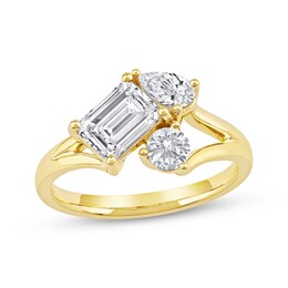 Memories Moments Magic Lab-Grown Diamonds Emerald, Pear & Round-Cut Three-Stone Engagement Ring 1-1/2 ct tw 14K Yellow Gold