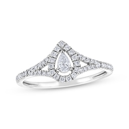 Now + Forever Pear-Shaped Diamond Halo Engagement Ring 1/3 ct tw 10K White Gold