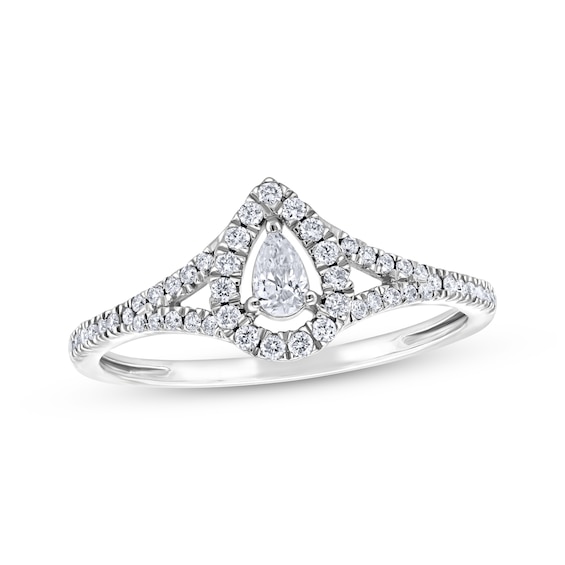 Now + Forever Pear-Shaped Diamond Halo Engagement Ring 1/3 ct tw 10K White Gold