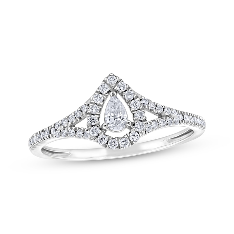 Main Image 1 of Now + Forever Pear-Shaped Diamond Halo Engagement Ring 1/3 ct tw 10K White Gold