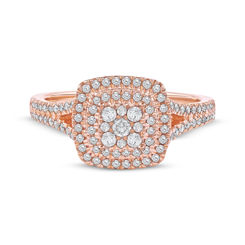 Main Image 3 of Now + Forever Multi-Diamond Cushion-Shaped Double Halo Engagement Ring 3/8 ct tw 10K Rose Gold