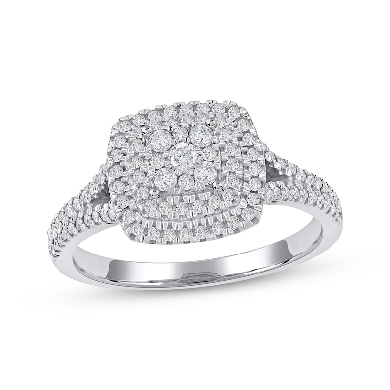 Main Image 1 of Now + Forever Multi-Diamond Cushion-Shaped Double Halo Engagement Ring 3/8 ct tw 10K White Gold