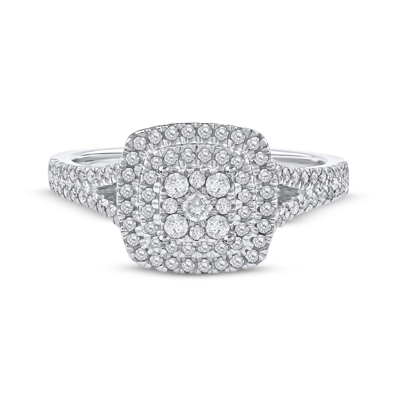 Main Image 3 of Now + Forever Multi-Diamond Cushion-Shaped Double Halo Engagement Ring 3/8 ct tw 10K White Gold