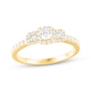 Thumbnail Image 1 of Now + Forever Diamond Three-Stone Halo Engagement Ring 1/2 ct tw 14K Yellow Gold