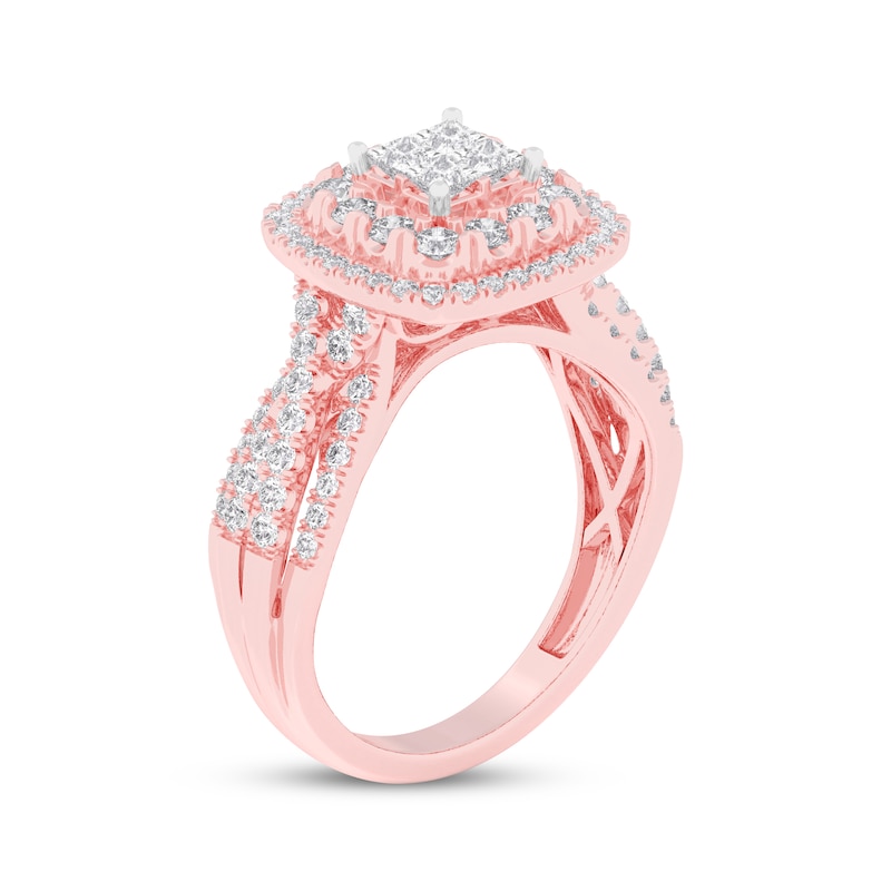 Main Image 2 of Now + Forever Princess-Cut Quad Diamond Double Halo Engagement Ring 1 ct tw 14K Rose Gold