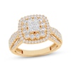 Thumbnail Image 1 of Now + Forever Princess-Cut Quad Diamond Double Halo Engagement Ring 1 ct tw 14K Yellow Gold