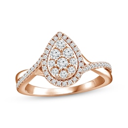 Now + Forever Multi-Diamond Center Pear-Shaped Halo Engagement Ring 1/2 ct tw 14K Rose Gold