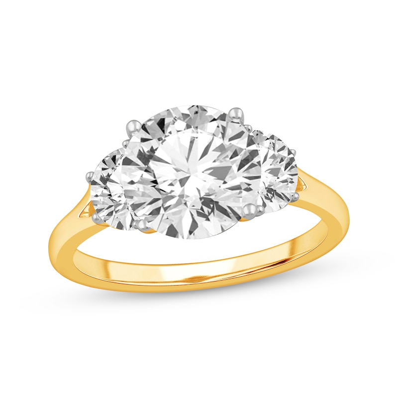 Main Image 1 of Memories Moments Magic Lab-Grown Diamonds Round-Cut Three-Stone Engagement Ring 3-3/4 ct tw 14K Yellow Gold