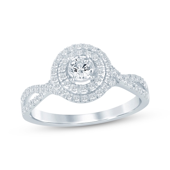 Round-Cut Diamond Double Halo Engagement Ring 1/2 ct tw 10K White Gold