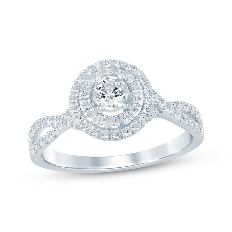 Main Image 1 of Now + Forever Round-Cut Diamond Double Halo Engagement Ring 1/2 ct tw 10K White Gold