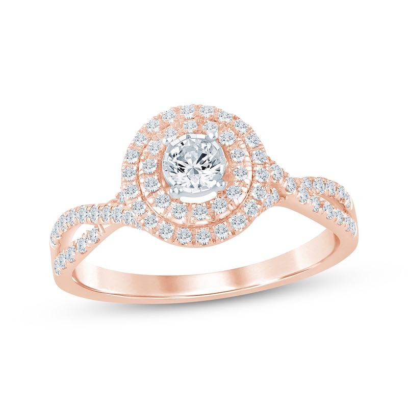 Main Image 1 of Now + Forever Round-Cut Diamond Double Halo Engagement Ring 1/2 ct tw 10K Rose Gold